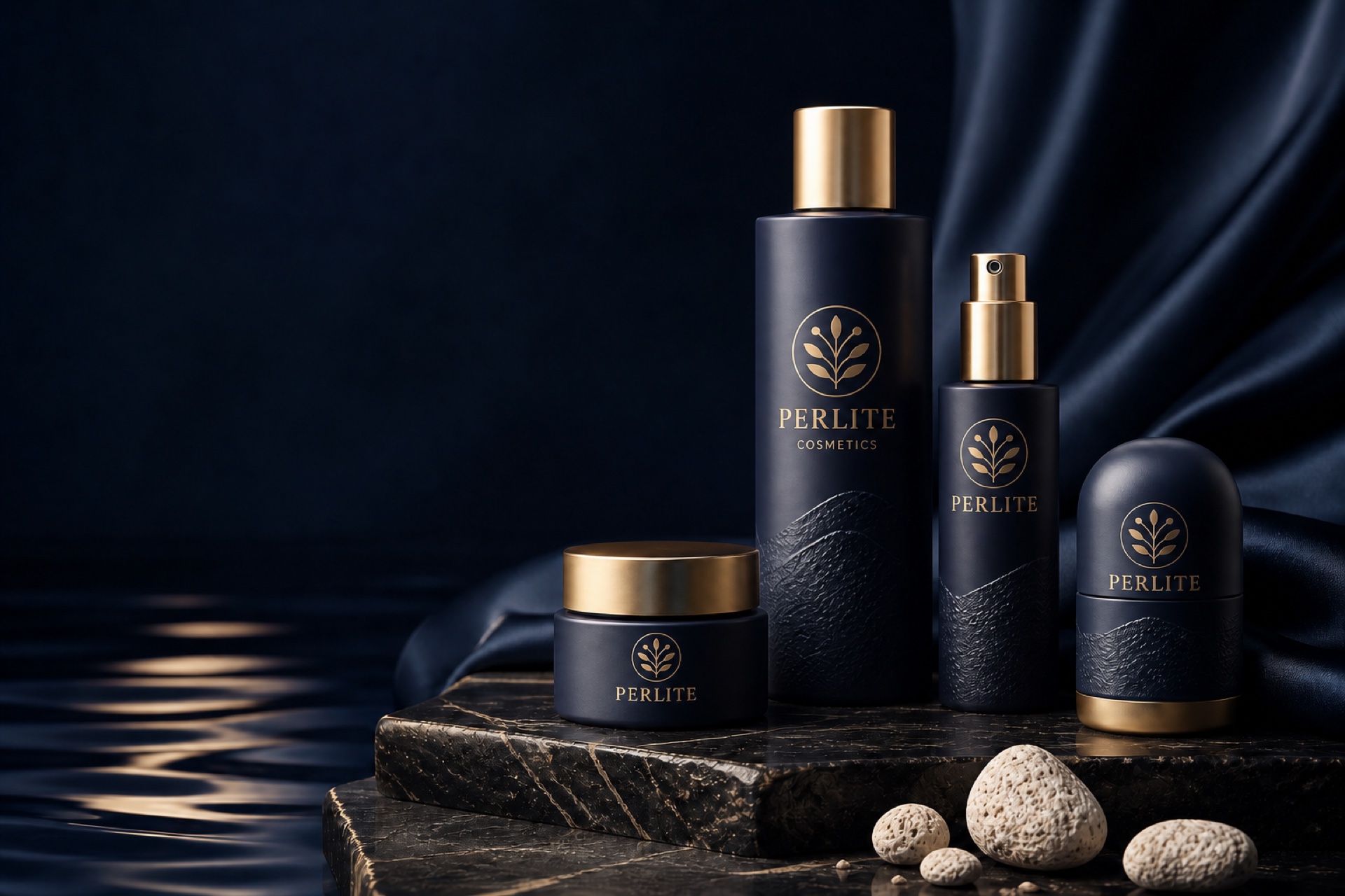 Коллекция Perlite Cosmetics в тёмно-синей упаковке
